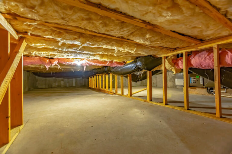 Tight crawlspace with insulation in new home construction